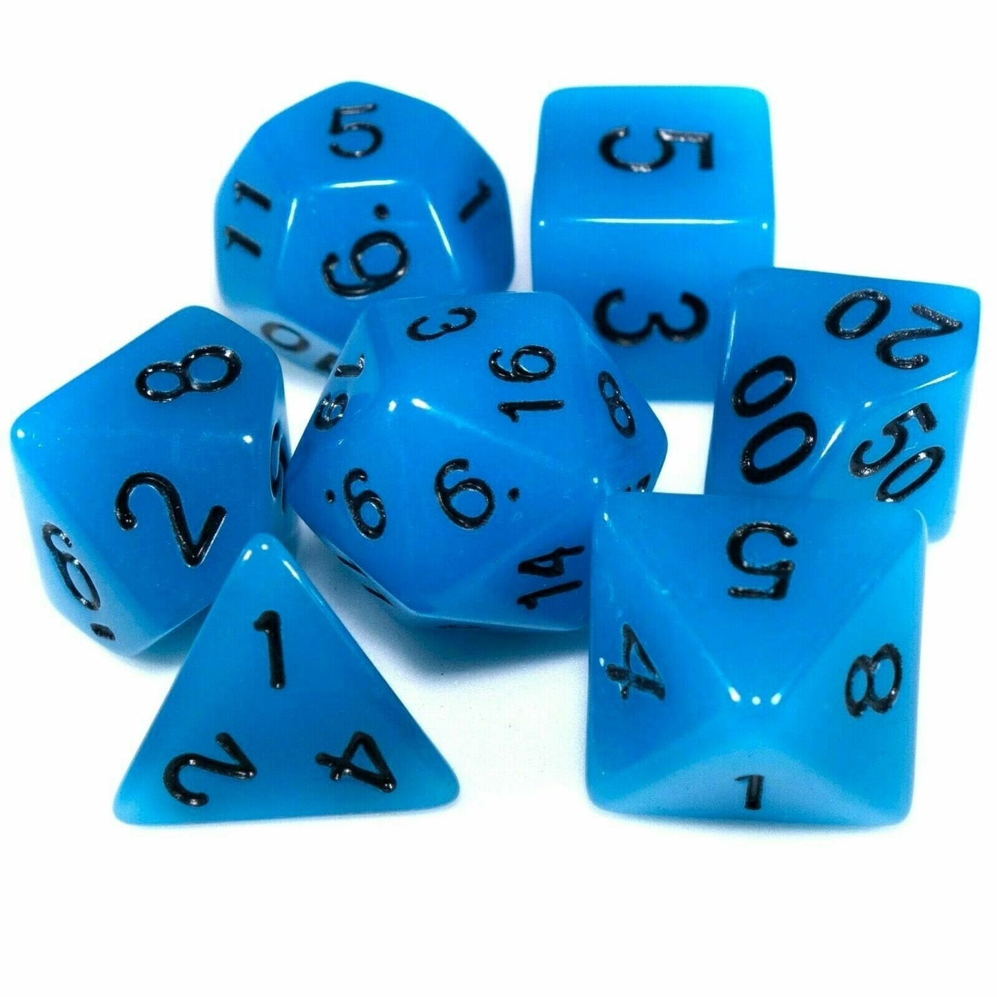 7 Dice Poly Set - Glow in the Dark - Blue