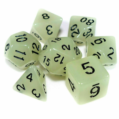 7 Dice Poly Set - Glow in the Dark - Grey