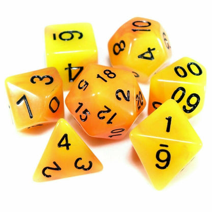 7 Dice Poly Set - Glow in the Dark - Orange/Yellow