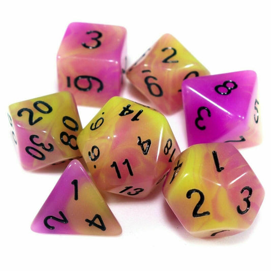 7 Dice Poly Set - Glow in the Dark - Purple/Yellow