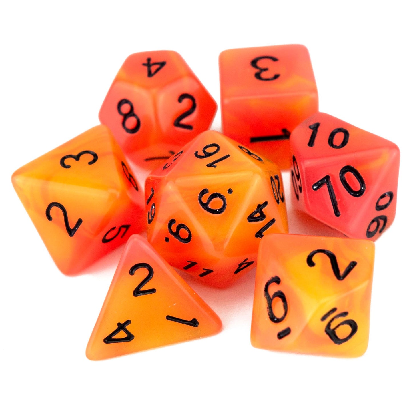 7 Dice Poly Set - Glow in the Dark - Red/Yellow