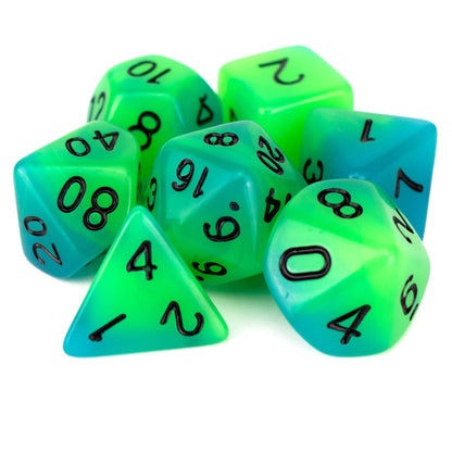 7 Dice Poly Set - Glow in the Dark - Green/Blue