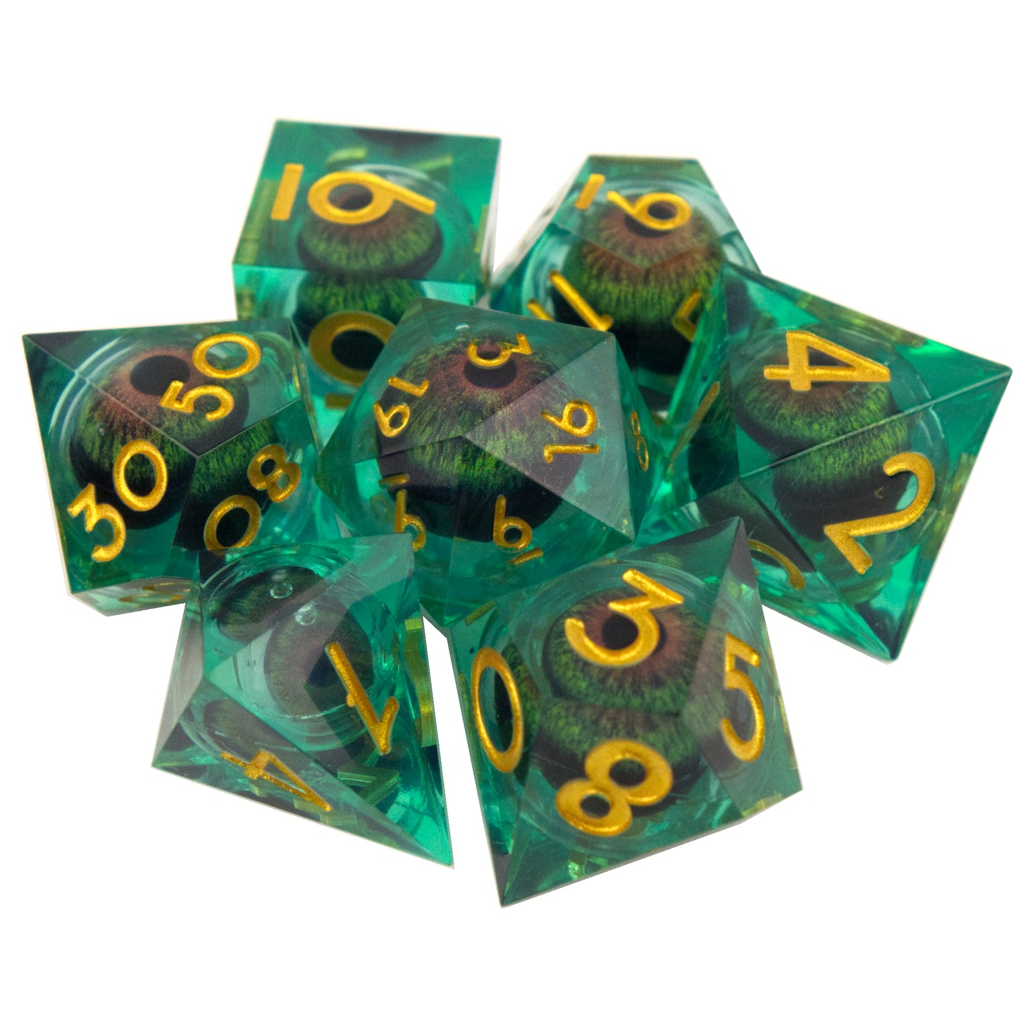 Poly Dice Set - Liquid Core - Eye Lurker Green(Gold)