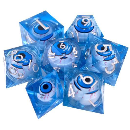 Poly Dice Set - Liquid Core - Eye Bloodshot Blue (Silver)