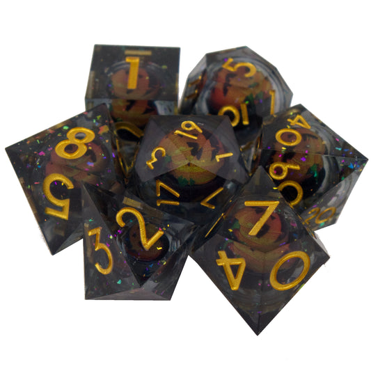 Poly Dice Set - Liquid Core - Pumpkin (Gold)