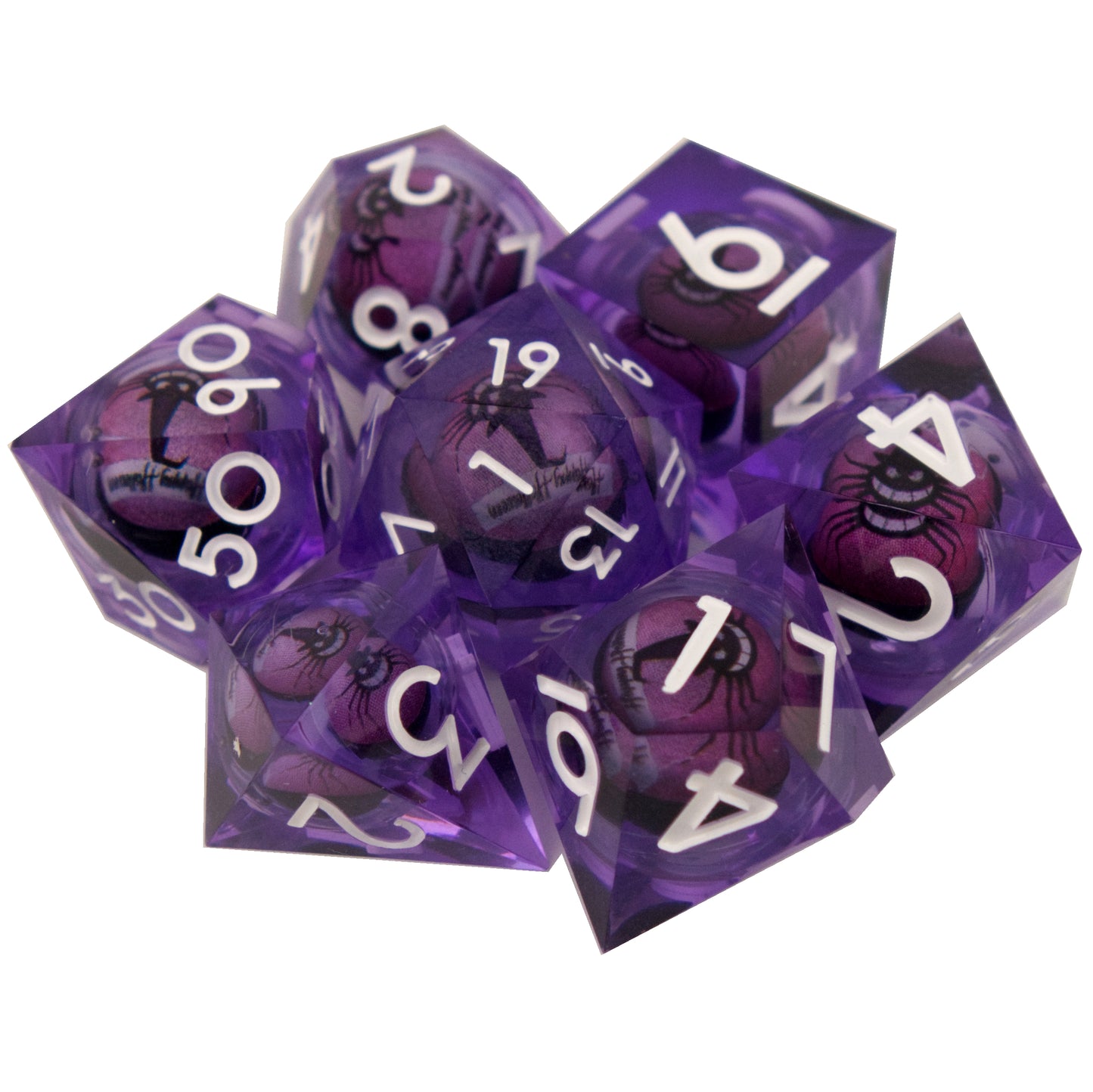 Poly Dice Set - Liquid Core - Spider with a hat (White)