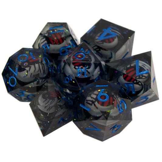 Poly Dice Set - Liquid Core - Red Spider (Blue)