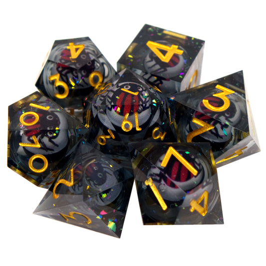 Poly Dice Set - Liquid Core - Red Spider (Gold)