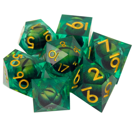 Poly Dice Set - Liquid Core - Eye Evil Green (Gold)