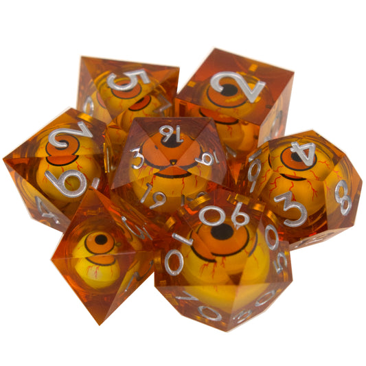 Poly Dice Set - Liquid Core - Eye Bloodshot Orange (Silver)