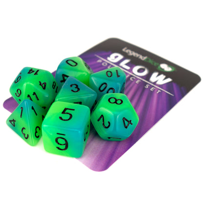 7 Dice Poly Set - Glow in the Dark - Green/Blue