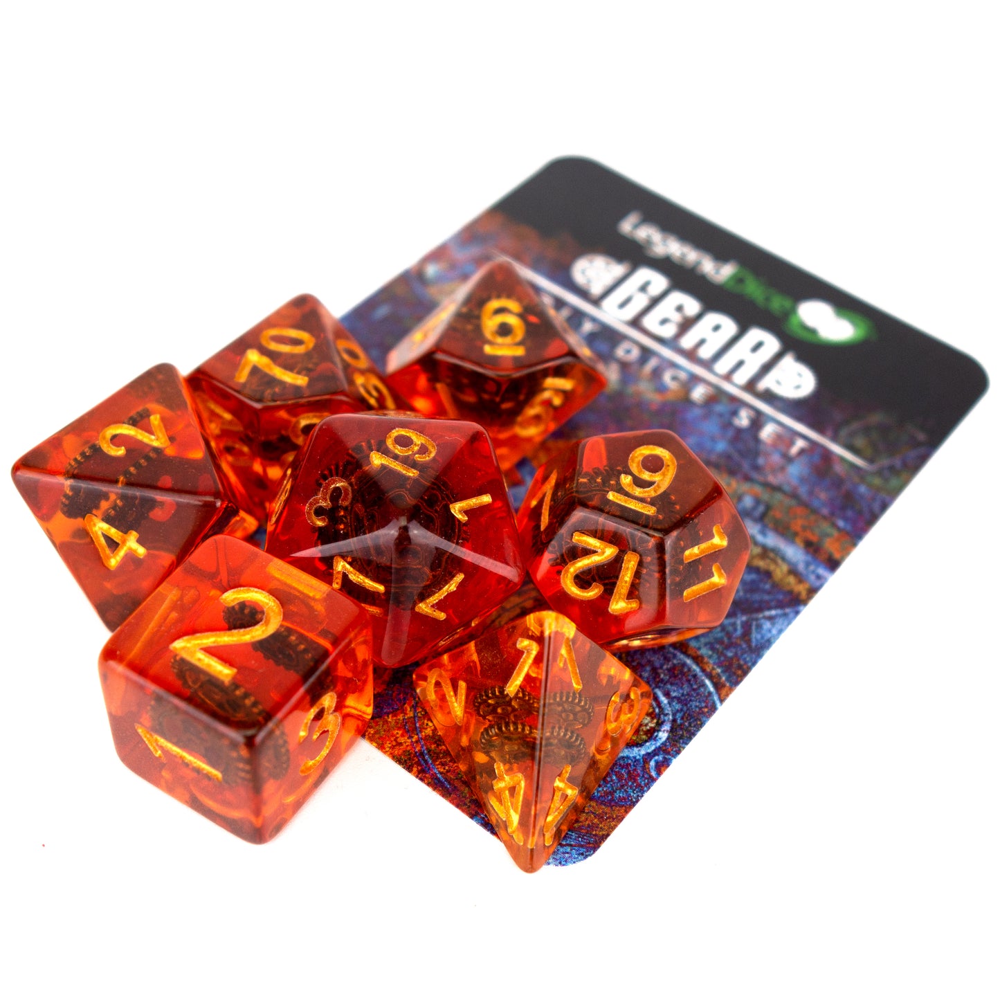 7 Dice Poly Set - Steampunk (Amber/Gold)