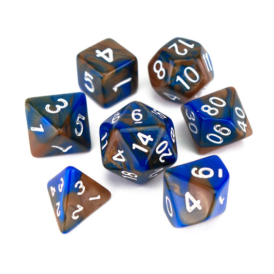 7 Dice Poly Set - MINI Blend - Blue/Brown