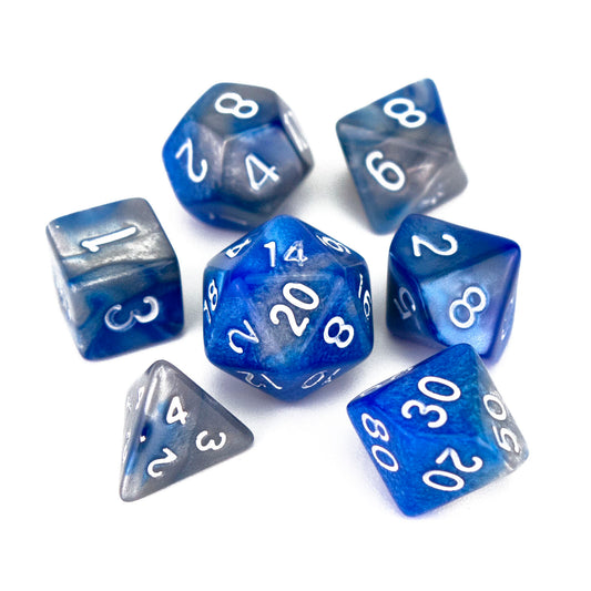 7 Dice Poly Set - MINI Blend - Silver/Blue