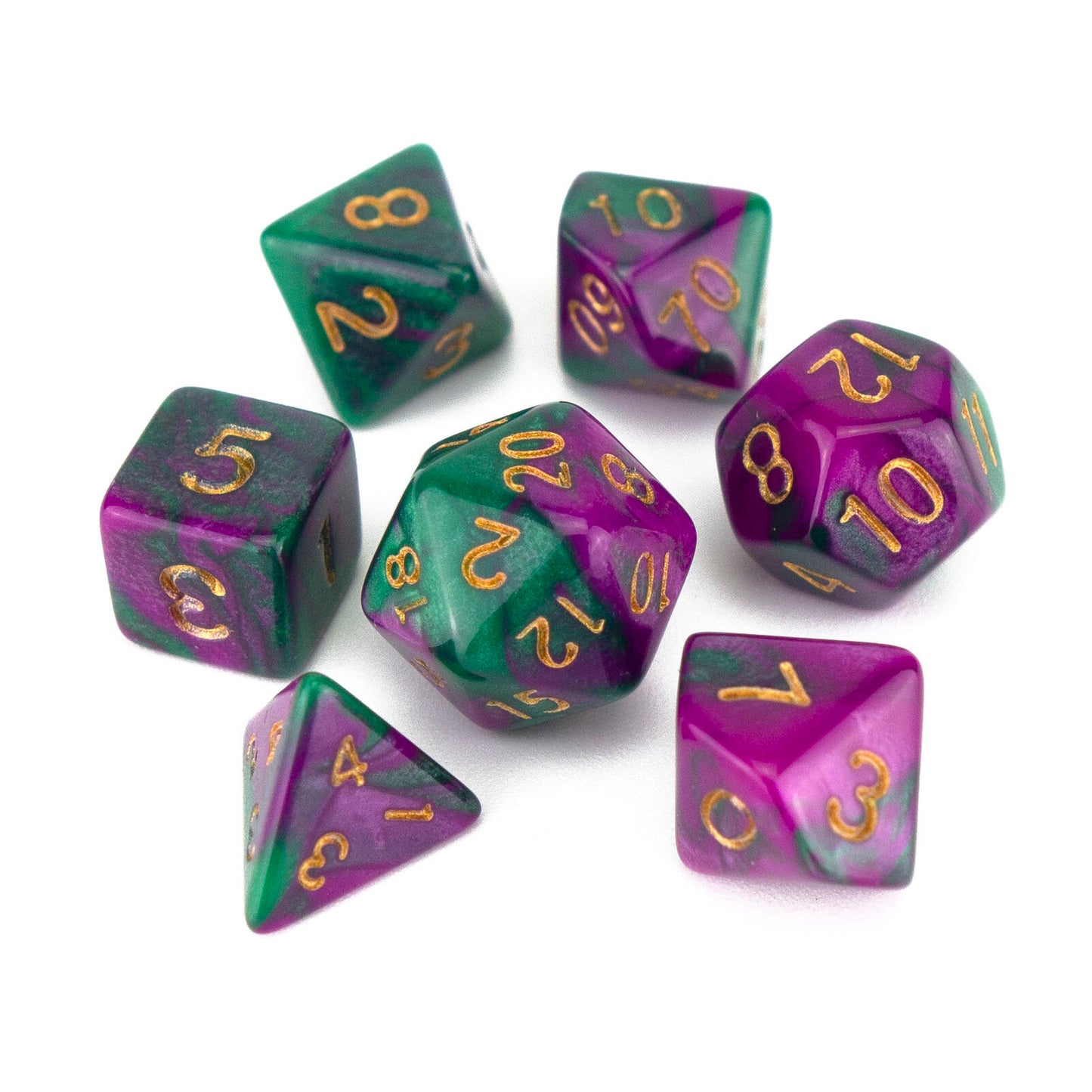 7 Dice Poly Set - MINI Blend - Green/Pink