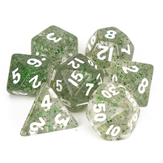 7 Dice Poly Set - MINI Glitter - Green