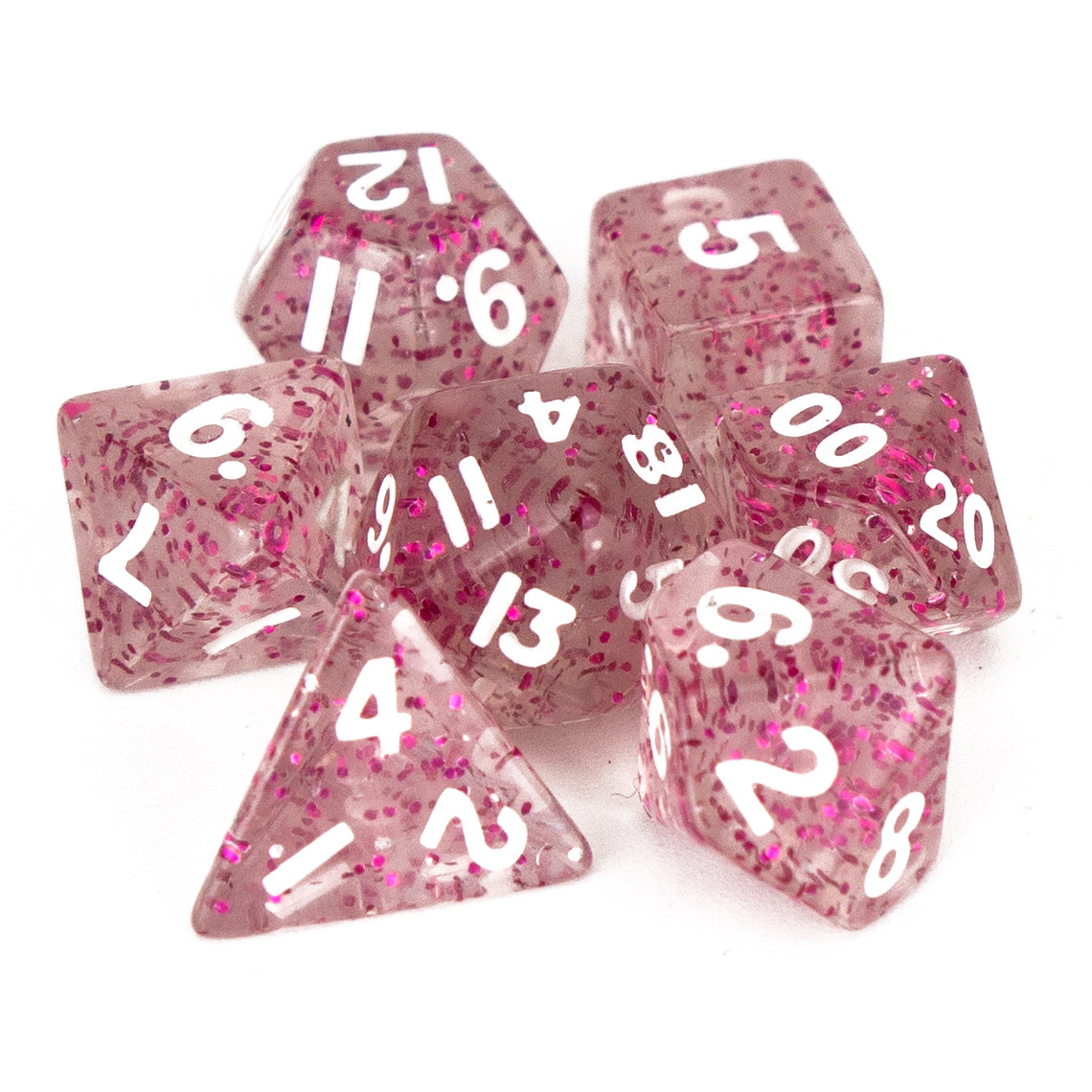 7 Dice Poly Set - MINI Glitter - Pink