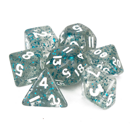 7 Dice Poly Set - MINI Glitter - Blue