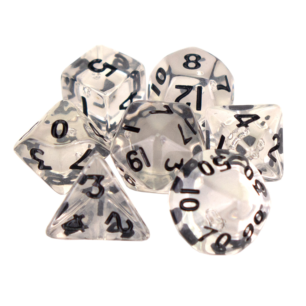 7 Dice Poly Set - MINI Gem - Clear (Black)