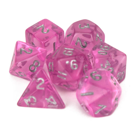 7 Dice Poly Set - MINI Gem - Pink (Silver)