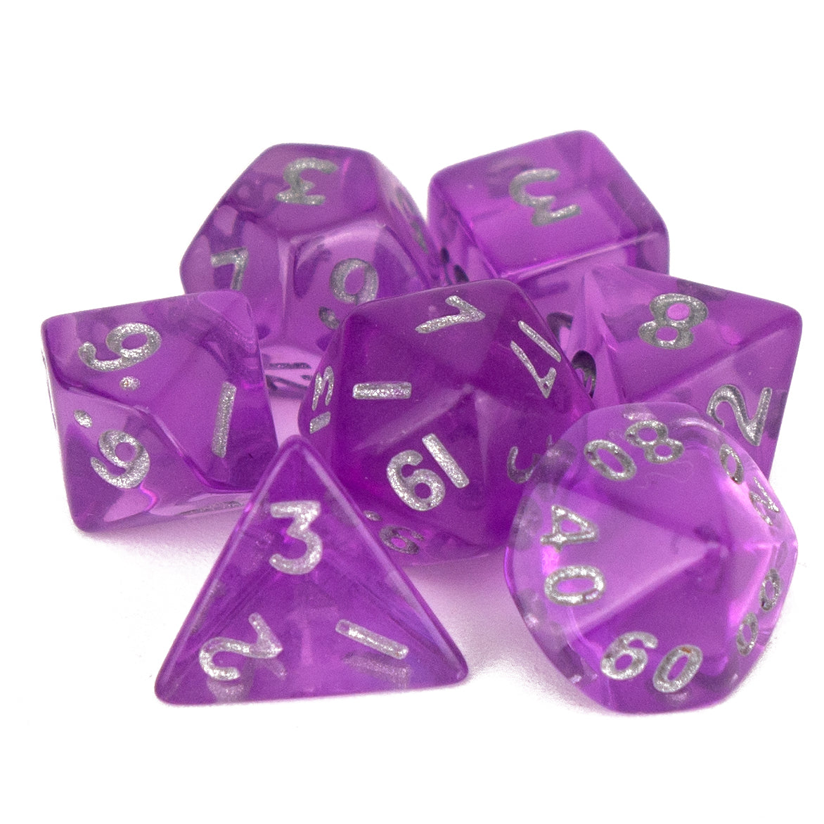 7 Dice Poly Set - MINI Gem - Purple (Silver)