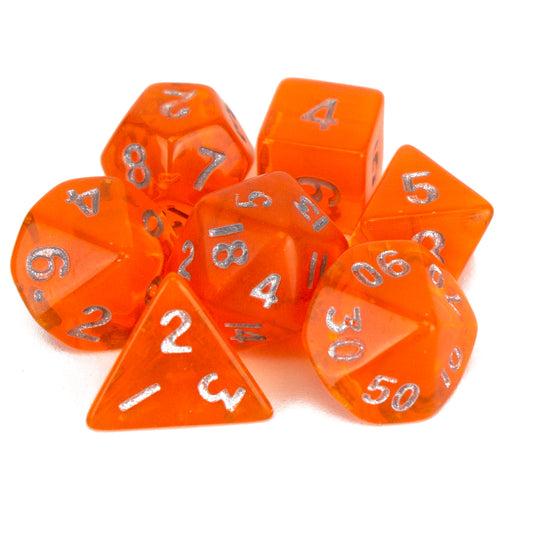 7 Dice Poly Set - MINI Gem - Orange (Silver)