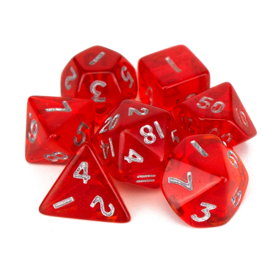 7 Dice Poly Set - MINI Gem - Red (Silver)