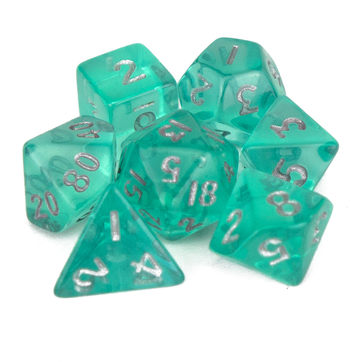 7 Dice Poly Set - MINI Gem - Teal (Silver)