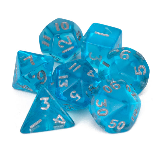 7 Dice Poly Set - MINI Gem - Blue (Silver)