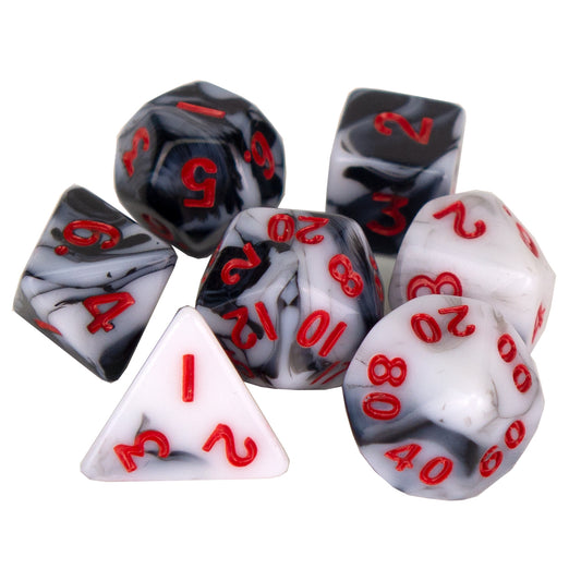 7 Dice Poly Set - MINI Marble - Black (Red)