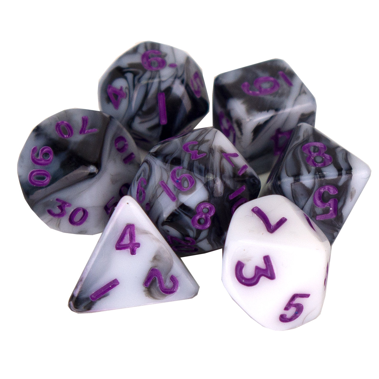 7 Dice Poly Set - MINI Marble - Black (Purple)