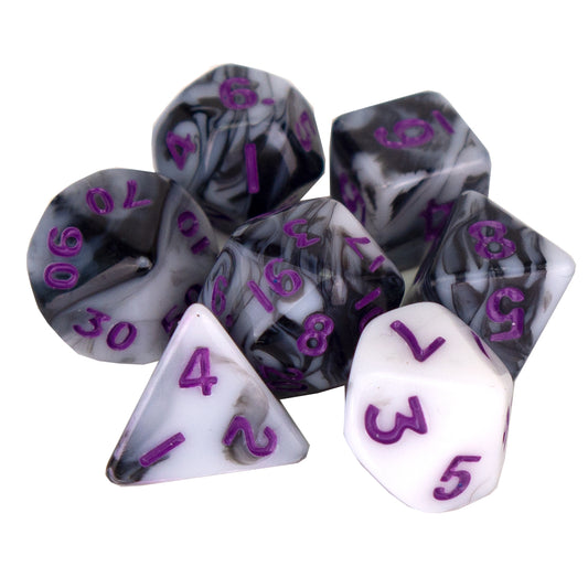 7 Dice Poly Set - MINI Marble - Black (Purple)