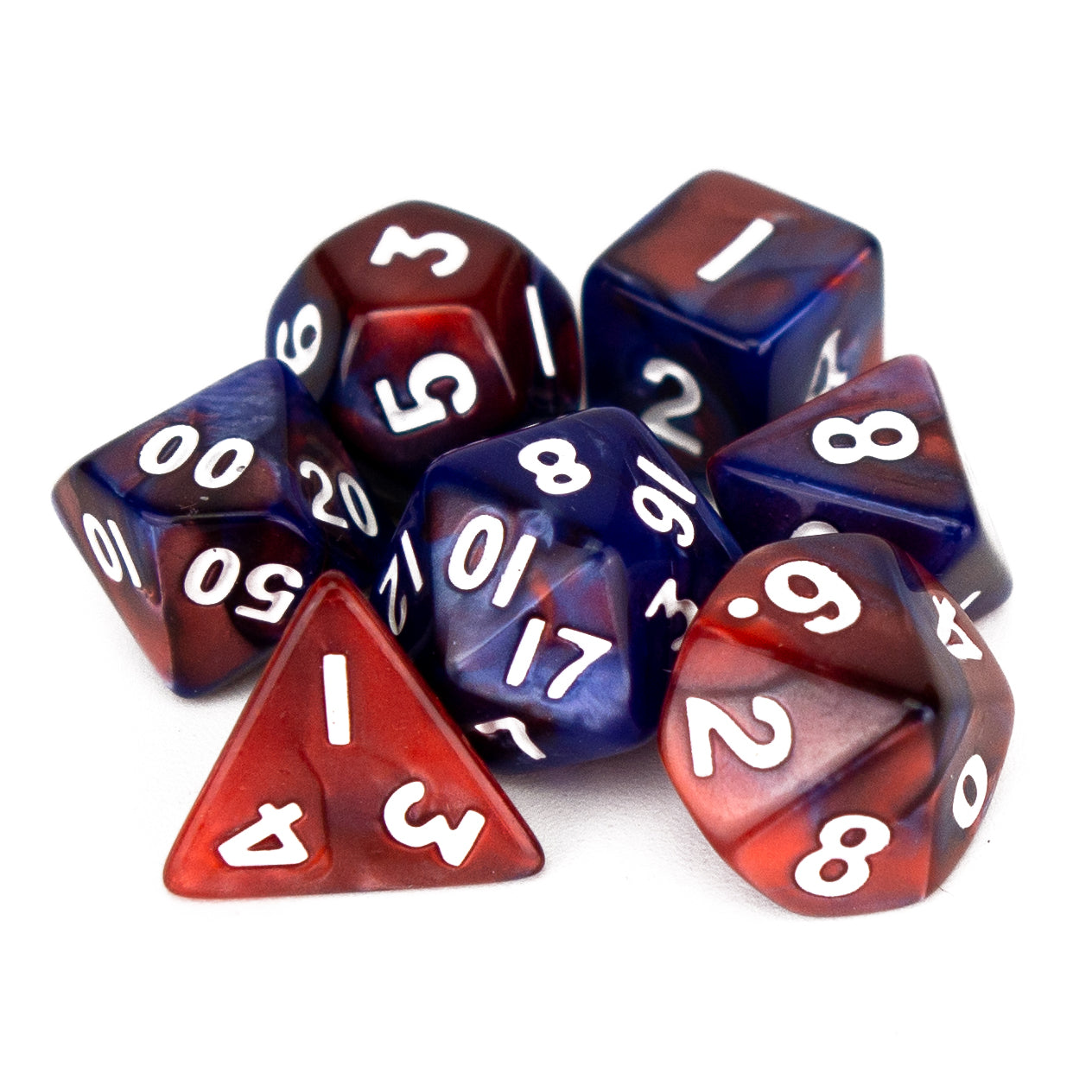 7 Dice Poly Set - MINI Elemental - Red Blue (White)