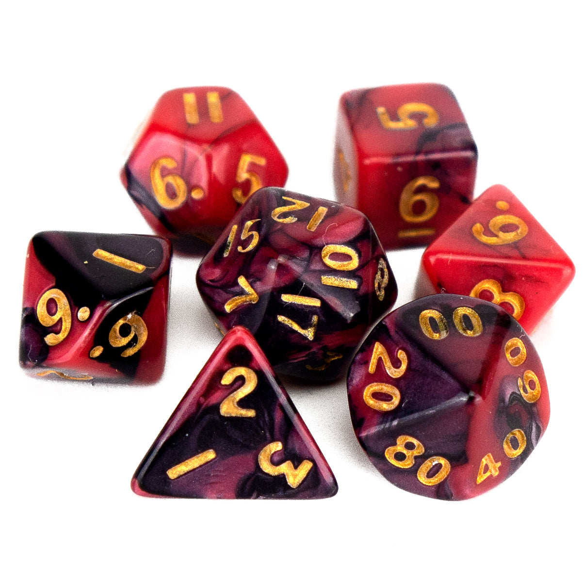 7 Dice Poly Set - MINI Elemental - Black Red (Gold)