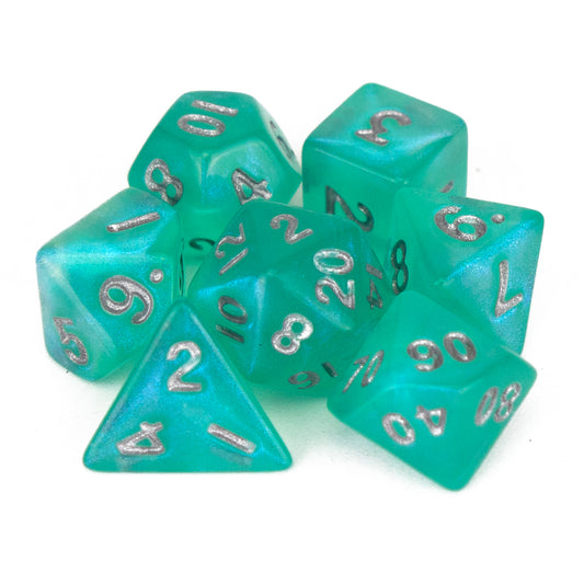 7 Dice Poly Set - MINI Shimmer - Teal (Silver)