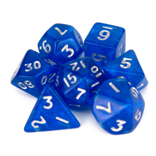 7 Dice Poly Set - MINI Shimmer - Blue (Silver)