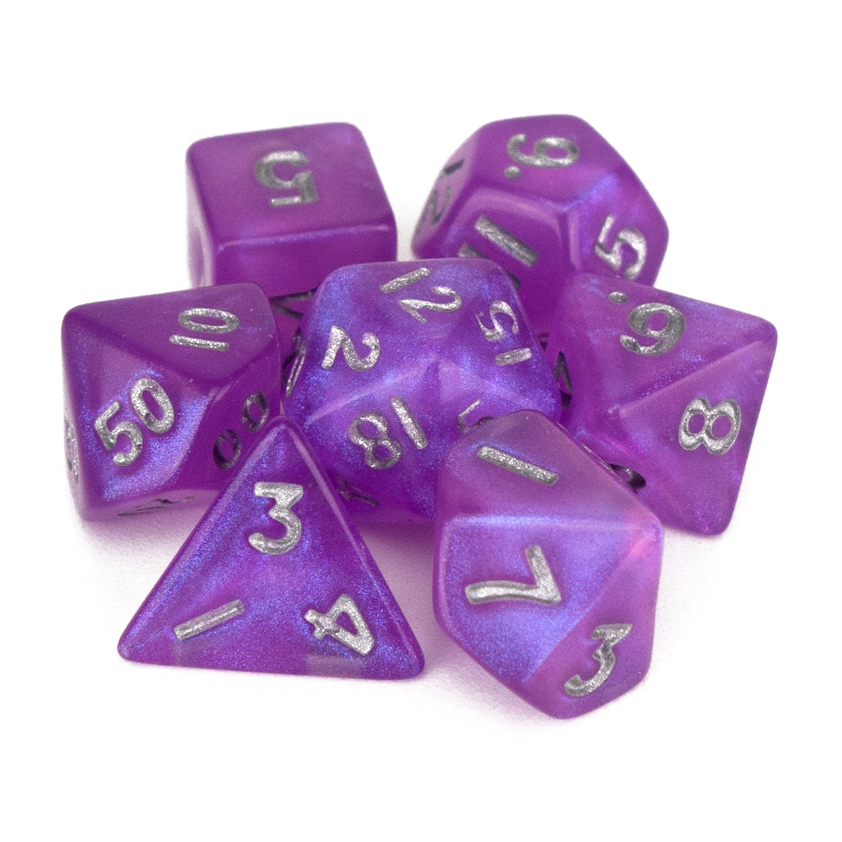 7 Dice Poly Set - MINI Shimmer - Purple (Silver)