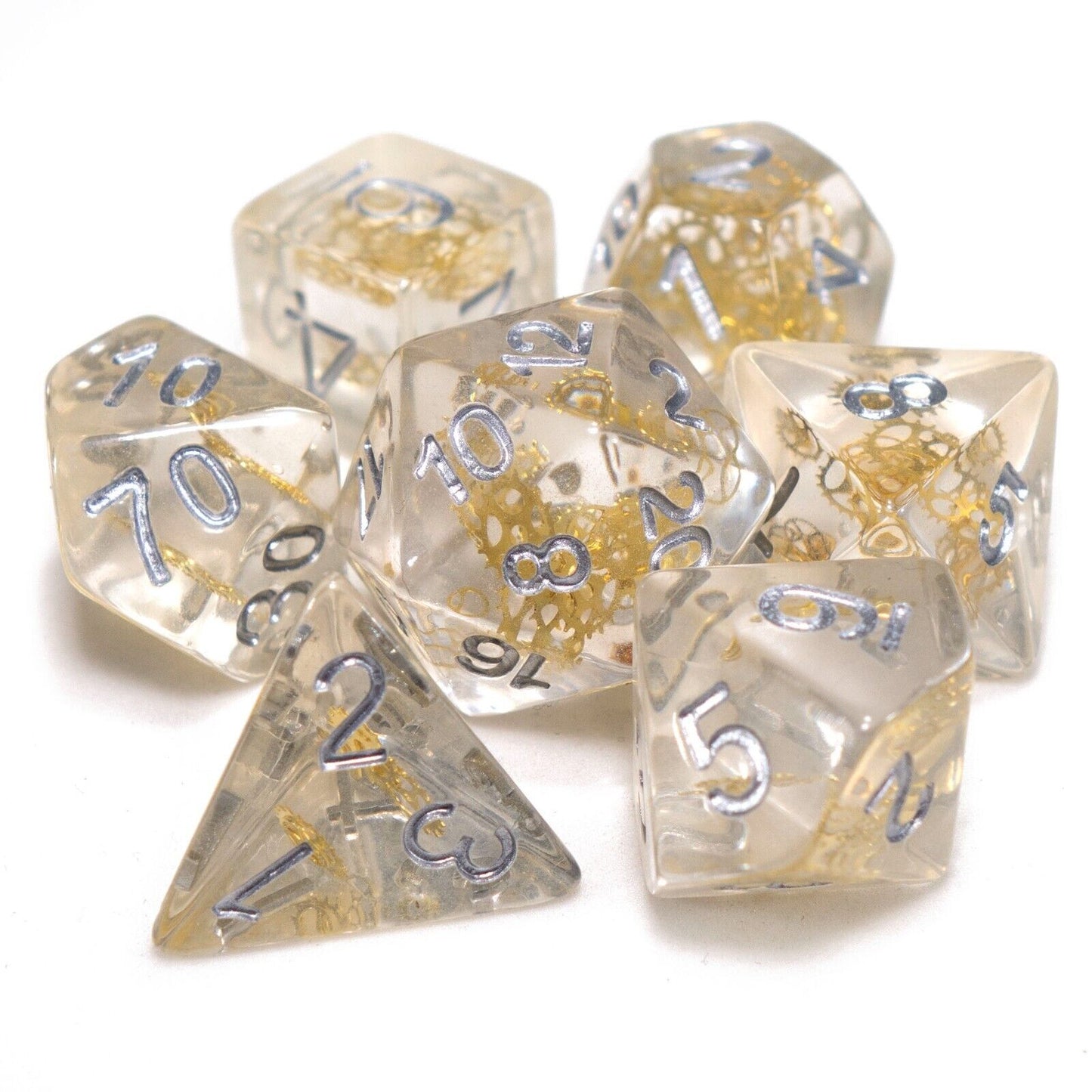 7 Dice Poly Set - Steampunk (Crystal/Silver)