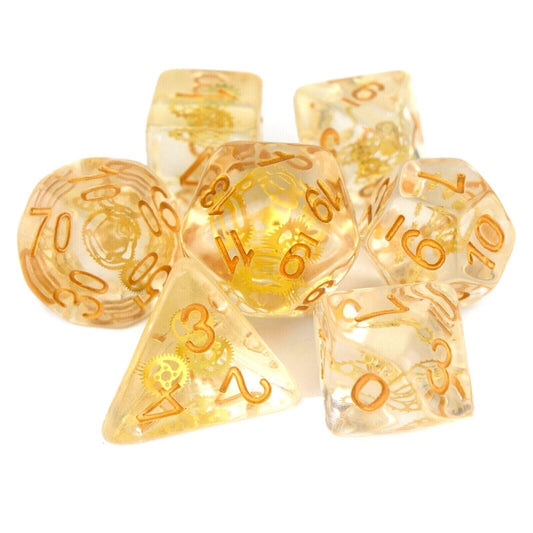 7 Dice Poly Set - Steampunk (Crystal/Gold)