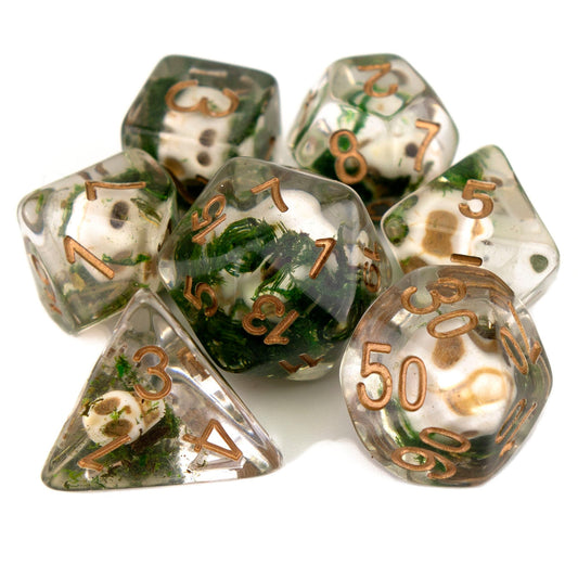 7 Dice Poly Set - SKULL - Green Moss